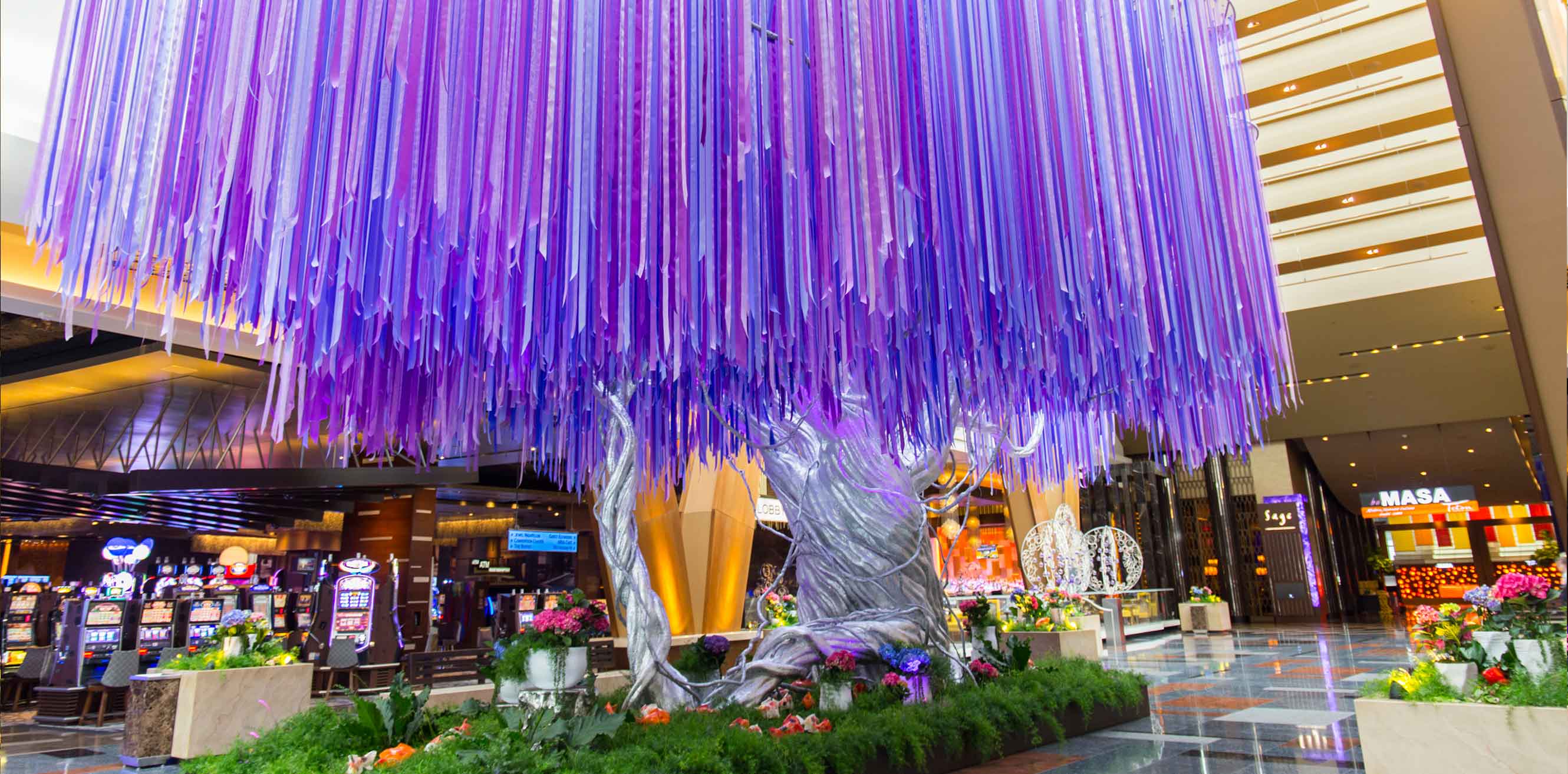 Tree installation with purple 