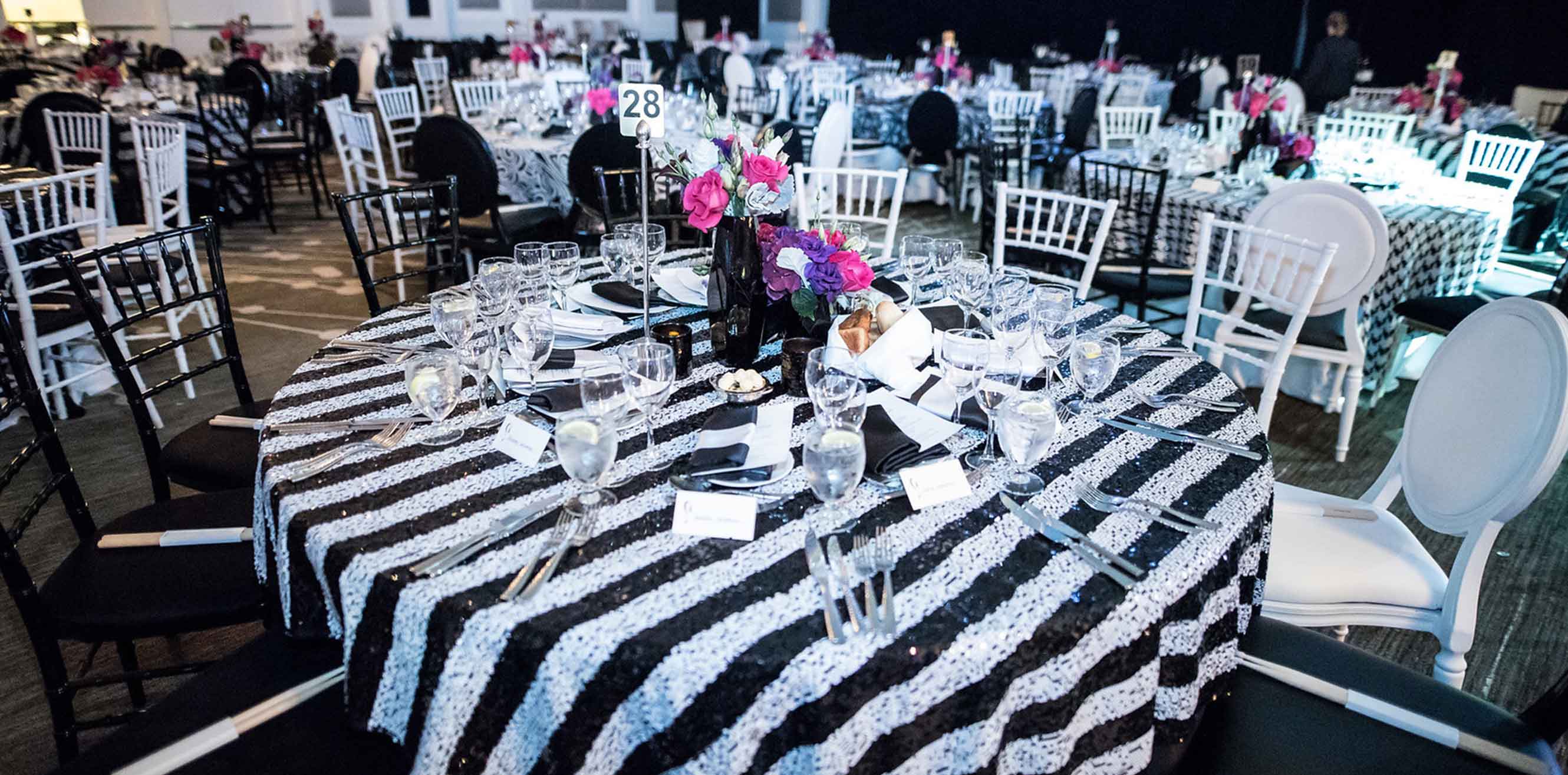 Black and white striped tablecloth